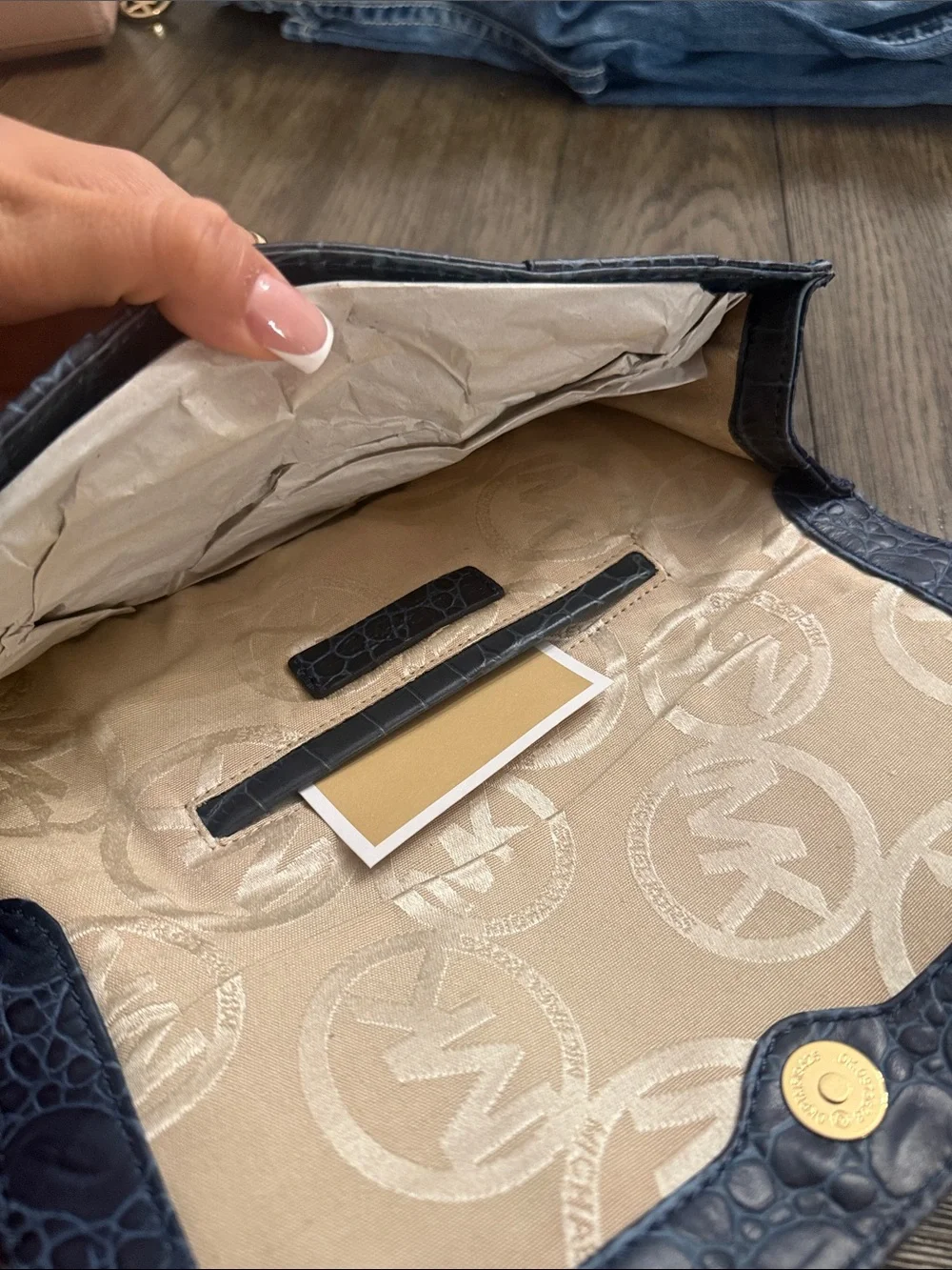 Brand new navy blue Michael Kors leather hand bag